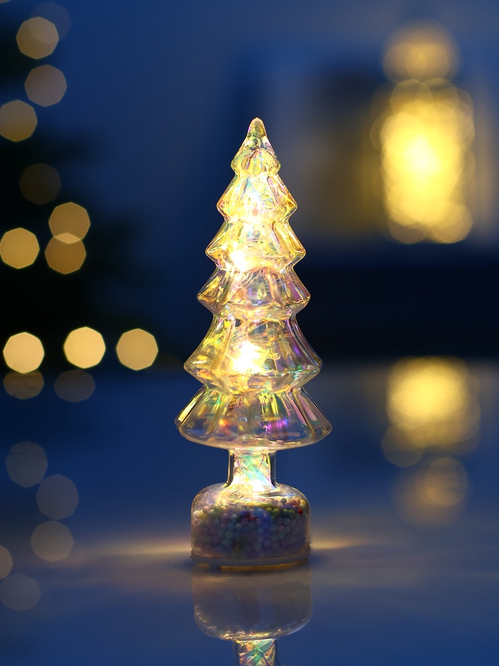 Фигура светодиодная "Елочка блестящая", 4 LED, 14,5х5,5 см, от бат. 3xAG13, Т/БЕЛЫЙ   10874064