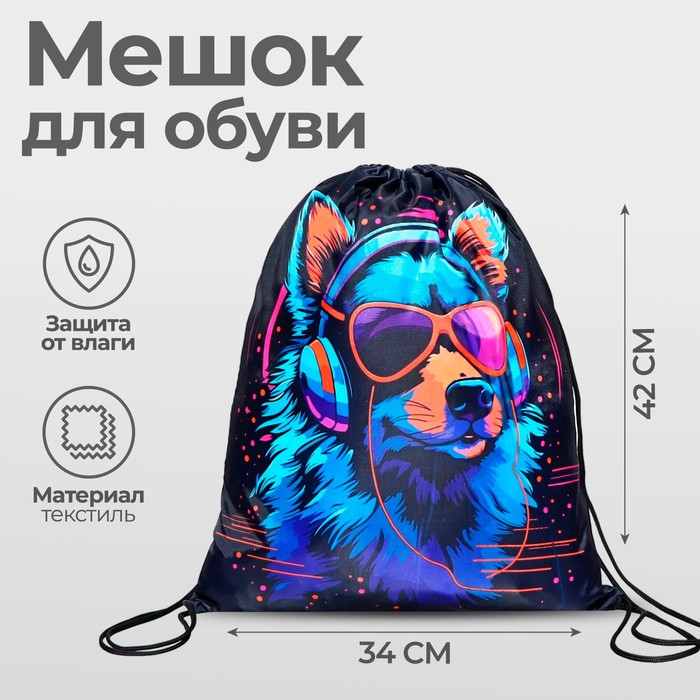 Мешок для обуви 420*340 Calligrata (210D) МСО-5С унив «Собака в наушниках neon» 9448853