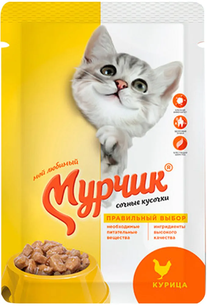 Корм консерв.д/кошек Мурчик "Сочные кусочки", курица в соусе 75г.