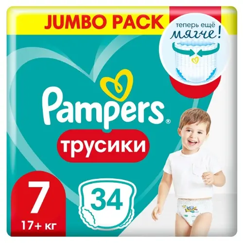 PAMPERS Подгузники-трусики Pants для мальчиков и девочек Size 7 (17+ кг) Джамбо Упаковка 34