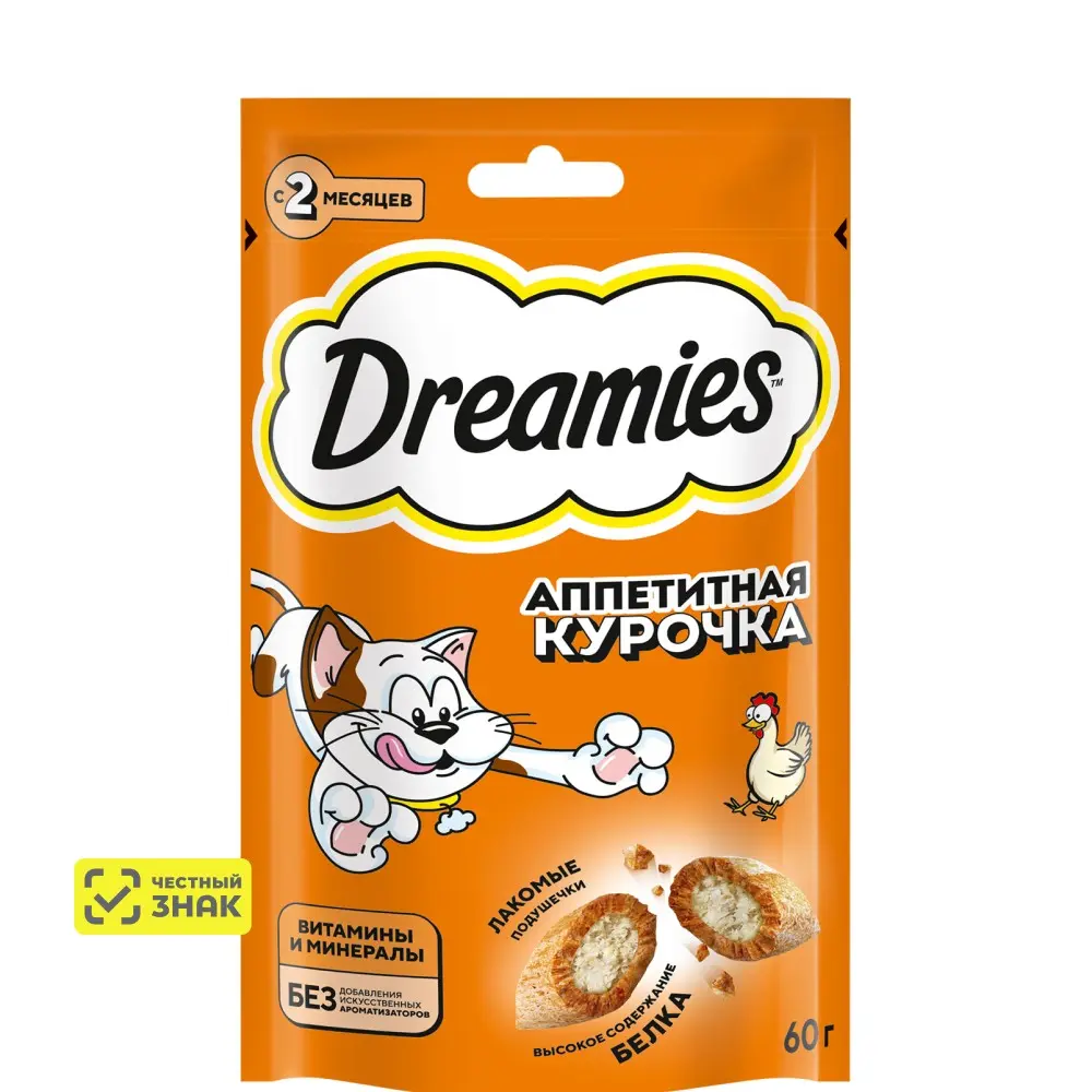 Лакомство д/кошек Dreamies,аппетитная курочка 60г.