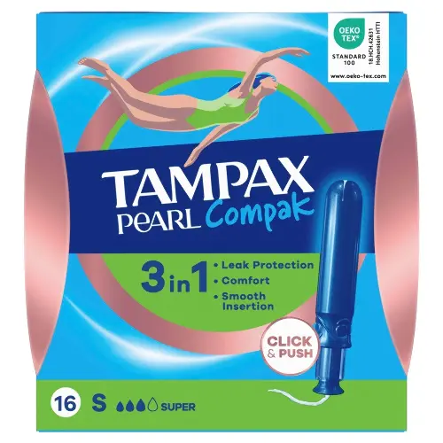 TAMPAX Compak Pearl Женские гигиенические тампоны с аппликатором Super Duo 16шт