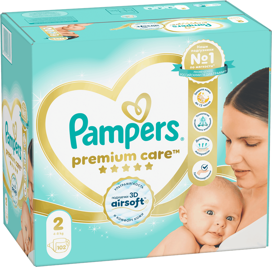 PAMPERS Подгузники Premium Care Mini (4-8кг) Микро Упаковка 2 Образец