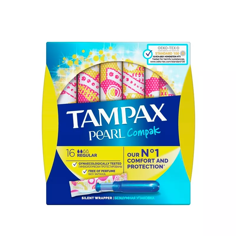 TAMPAX Compak Pearl Женские гигиенические тампоны с аппликатором Regular Duo 16шт