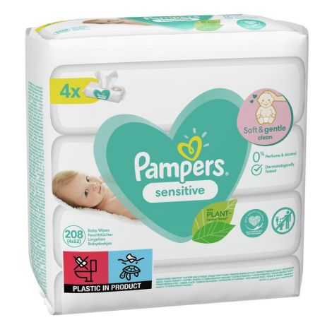 PAMPERS Детские влажные салфетки Sensitive 4×52 ПрепакКор