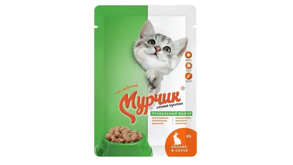 Корм консерв.д/кошек Мурчик "Сочные кусочки", кролик в соусе 75г.