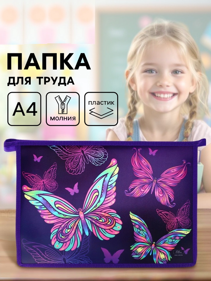 Папка д/тетрадей А4 молния сверху пластик ПМ-А4-29 Calligrata дев «Бабочки» 7510564