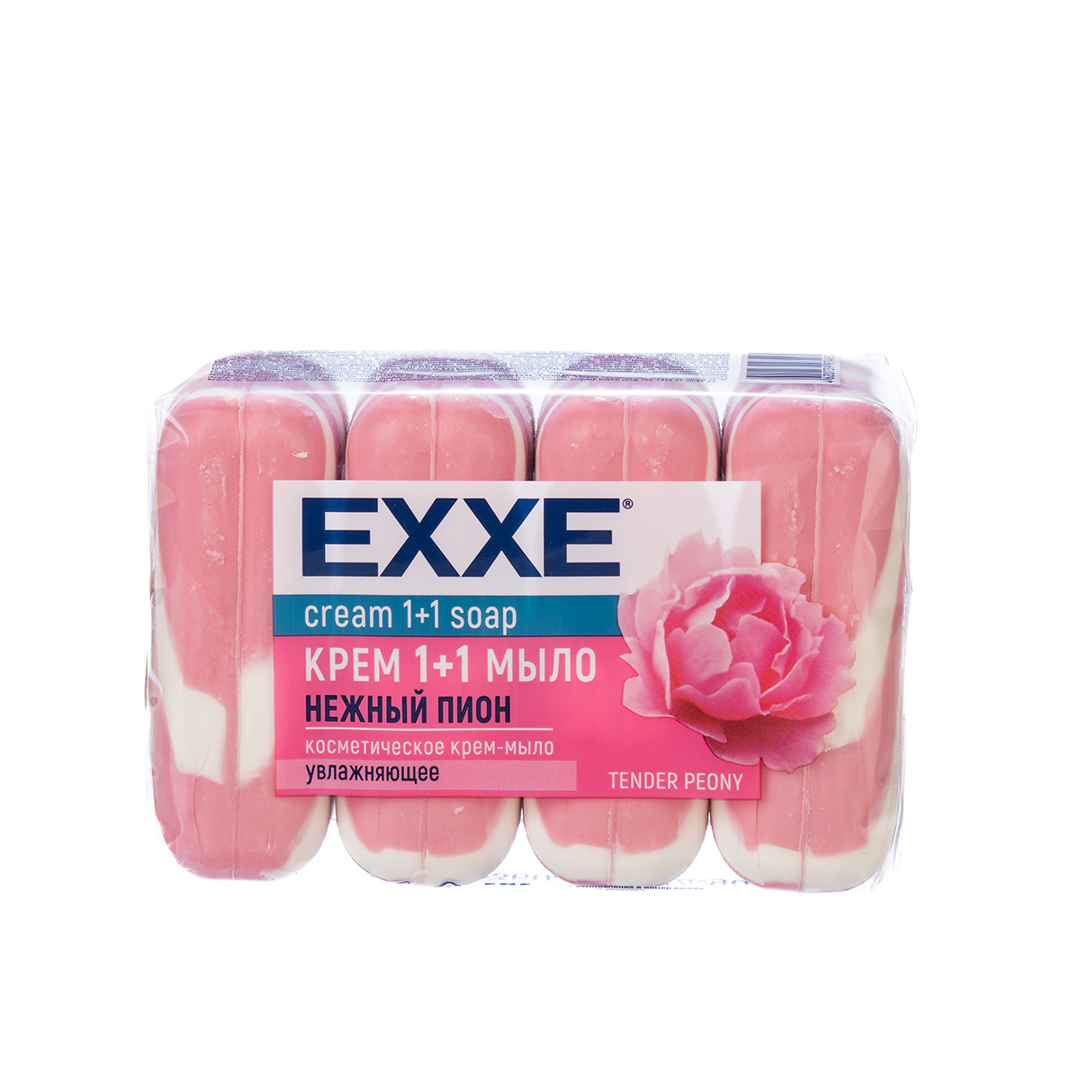 Крем+мыло Exxe 1+1 "Нежный пион" розовое полосатое, 4 шт*90 г 4938643
