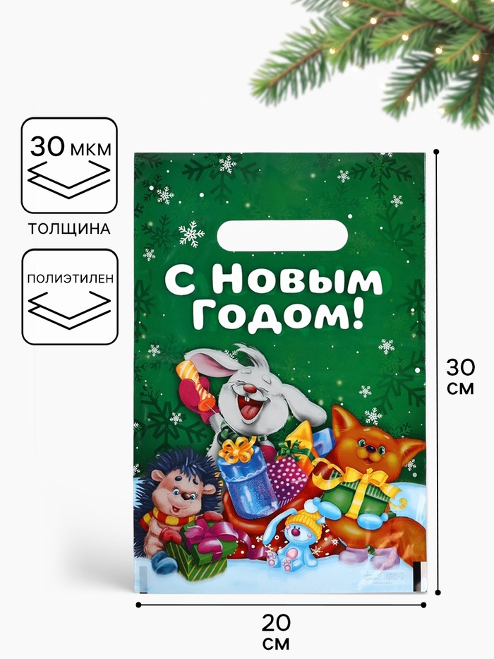 Пакет подарочный, полиэтилен, «Новый год», 20 х 30 см   10889779