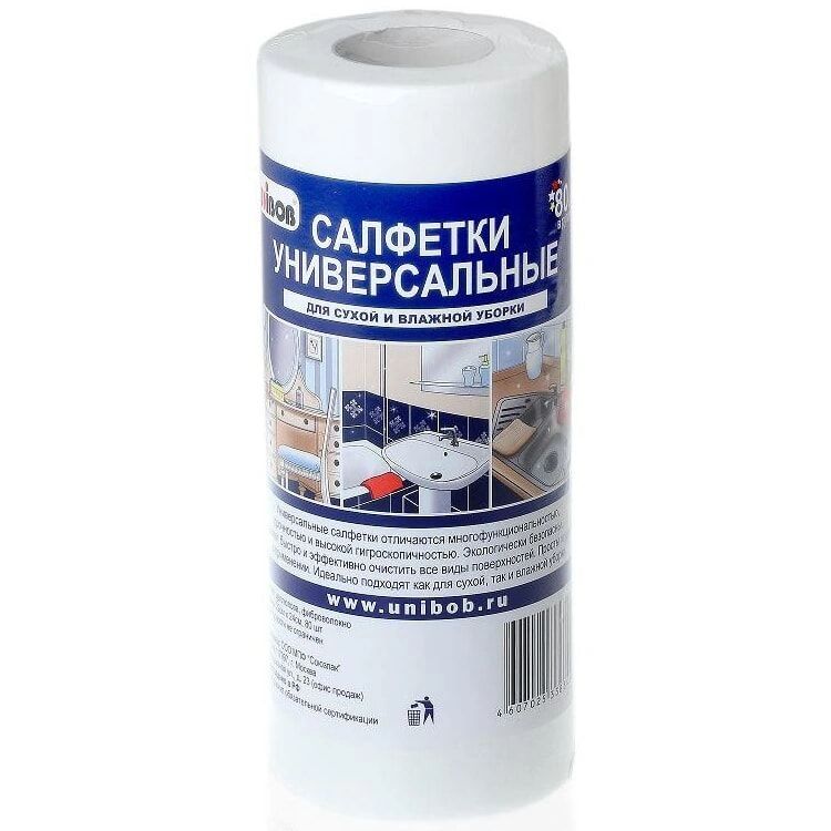 Салфетки универсальные UNIBOB 24*22, бел, 80 шт/рул