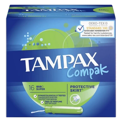 TAMPAX Compak Тампоны женские гигиенические с аппликатором Super Duo 16шт ПрепакКороб
