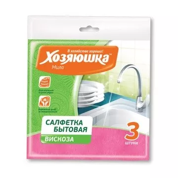 Салфетка бытовая "ХОЗЯЮШКА Мила" вискоза, 35*35 см, 3 шт. 04001