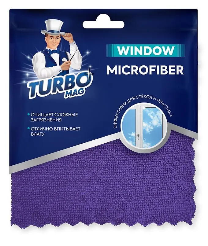 Салфетка для окон "TURBOMAG" WINDOW микрофибра 270г/м2, 30*30 см, 1 шт. 53003
