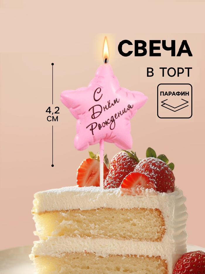 Свеча в торт » Воздуный шарик. С Днем Рождения. Звездочка», розовая 10981637