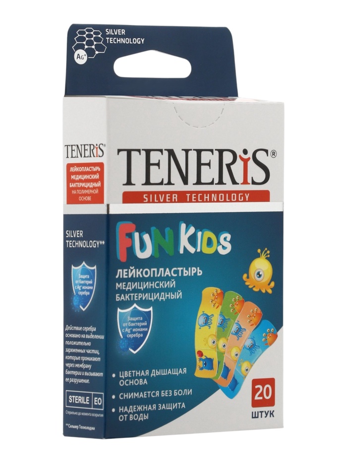 Лейкопластырь бактерицидный Teneris «Fun Kids» с ионами серебра на полимерной основе. 20 шт 2712810