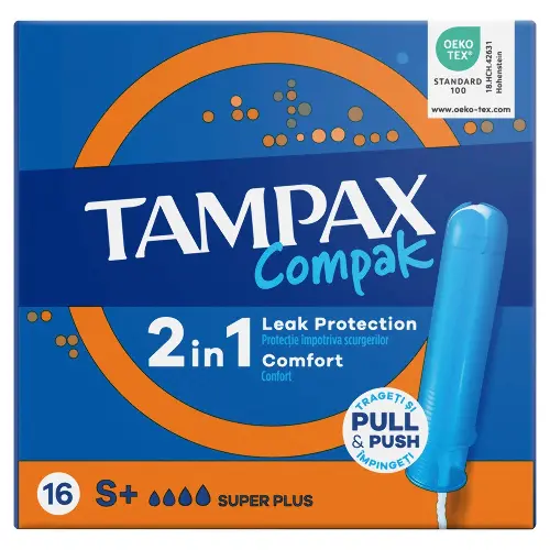 TAMPAX Compak Женские гигиенические тампоны с аппликатором Super Plus Duo 16шт ПрепакКороб