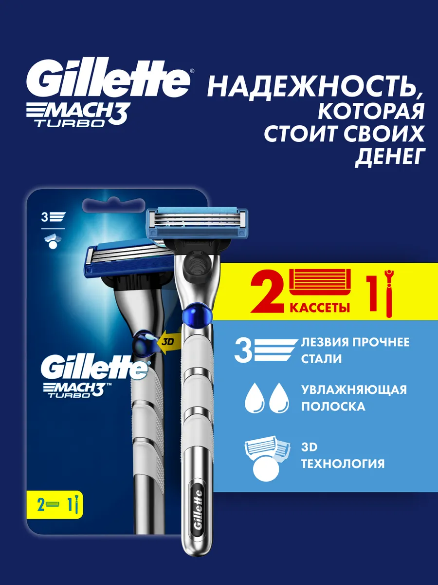 GILLETTE MACH3 Turbo 3D Бритва с 2 сменными кассетами Red