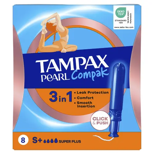 TAMPAX Compak Pearl Женские гигиенические тампоны с аппликатором Super Plus Single 8шт