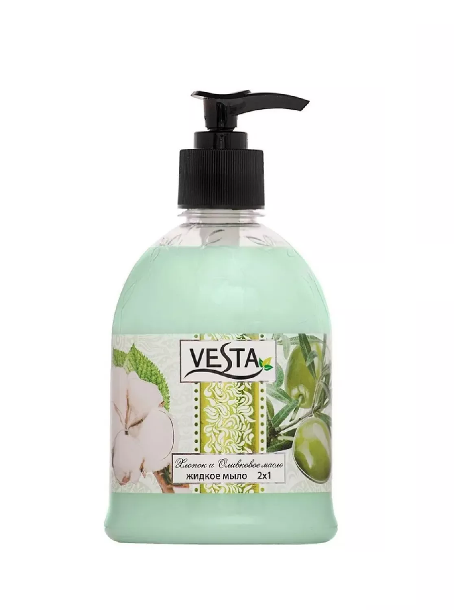 Vesta (2х1) Мыло жидкое 500мл Хлопок и оливковое масло (дозатор)/18