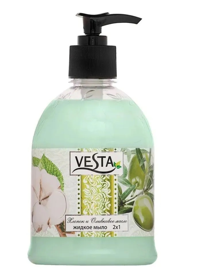 Vesta (2х1) Мыло жидкое 500мл Хлопок и оливковое масло (дозатор)/18