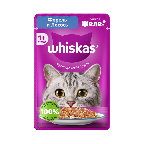 Корм консерв. Whiskas для кошек, форель/лосось, желе, 75 г