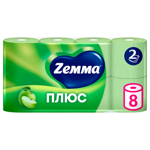 Туалет бумага ZEMMA+ 2-х слойная 8 шт Яблоко