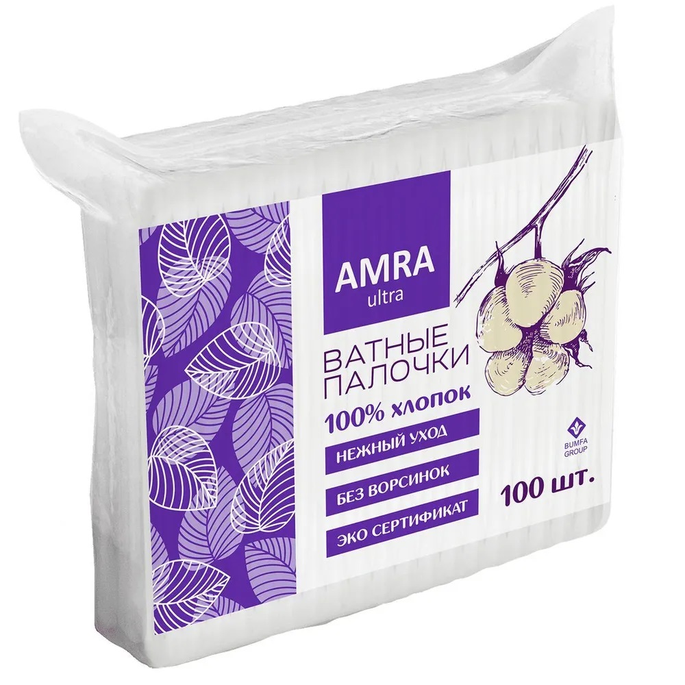 Ват. палочки AMRA 100шт п/э пакет