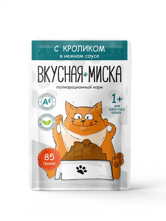 Корм консервир/ый Вкусная Миска, кролик в соусе 85 г 10121344