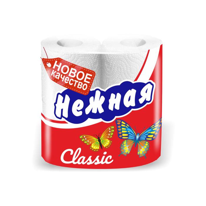 Туалетная бумага Нежная со втулкой белая 2 слоя, 4 шт. 782177
