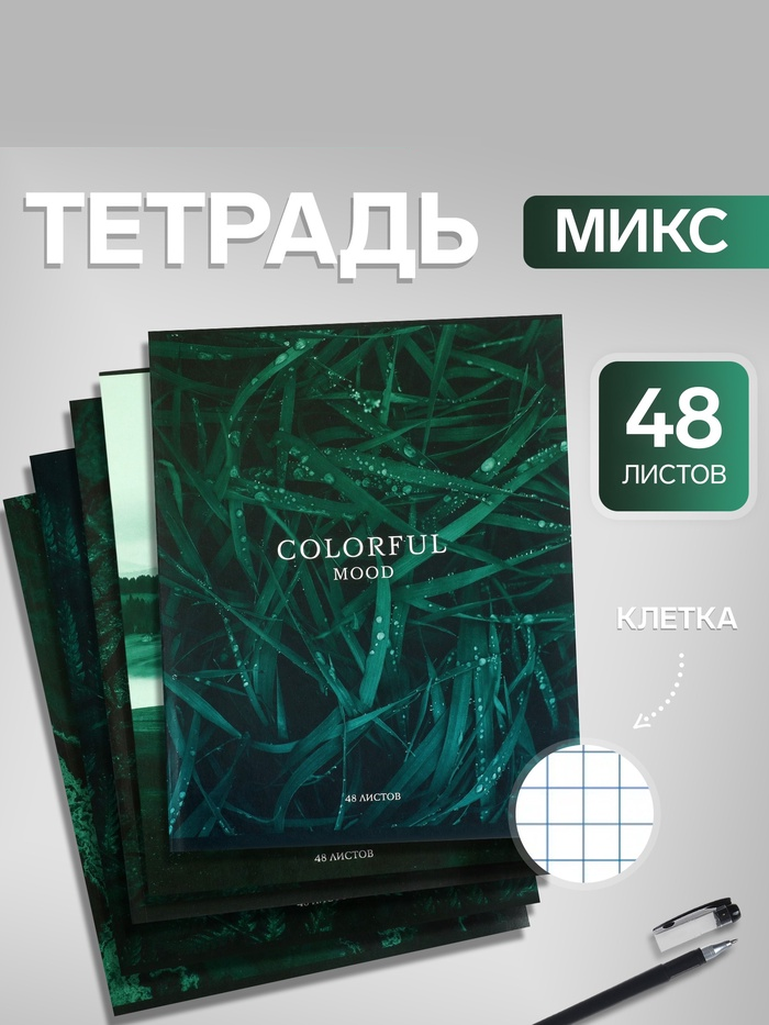 Тетрадь 48л кл Изумруд, обл мел карт хром, блок №2 бел 75%, 5вид МИКС 6250508