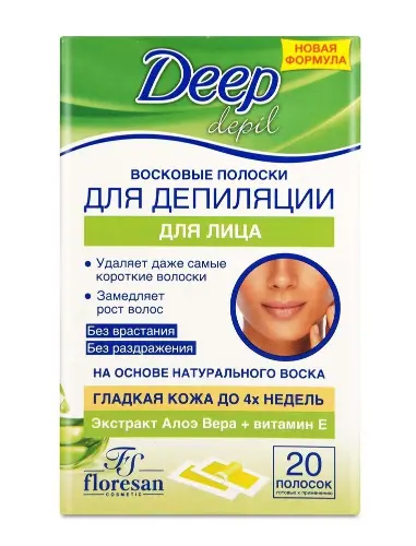 Флоресан Ф-482 Deep depil Восковые полоски д/депиляции лица (20 полосок) Алоэ вера/20