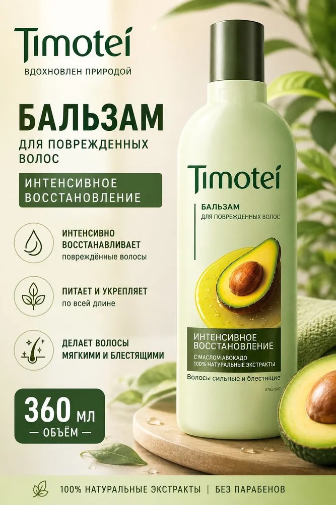 Бальзам д/волос Timotei 360 мл с кератином, восстанавливающий для поврежденных волос
