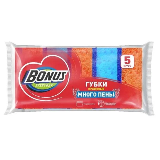 BONUS Губки кухонные крупнопористые Много Пены 5 шт