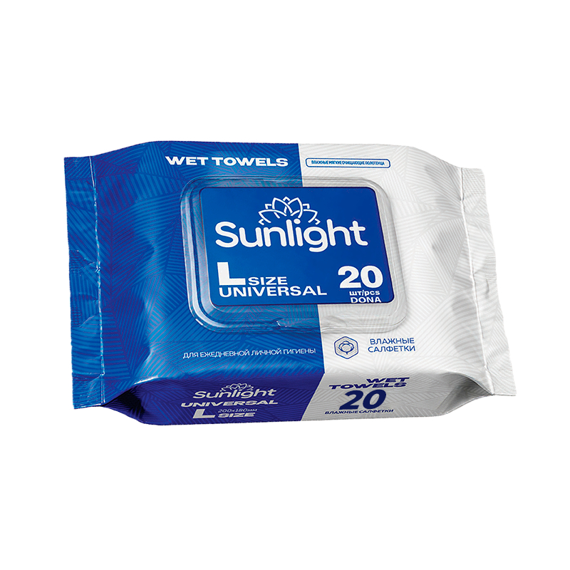 SUNLIGHT Влажные полотенца 20шт L Universal ХЛОПОК (кирпичик с клапаном)/32