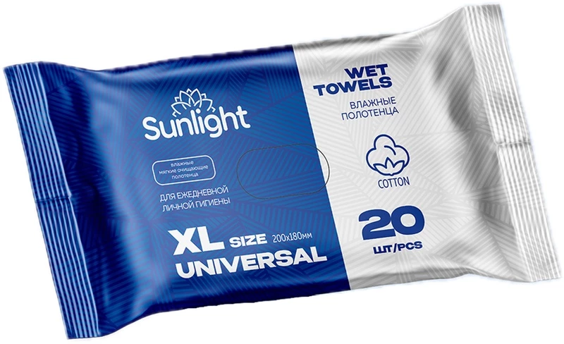 SUNLIGHT Влажные полотенца 20шт L Universal ХЛОПОК (кирпичик с клапаном)/32