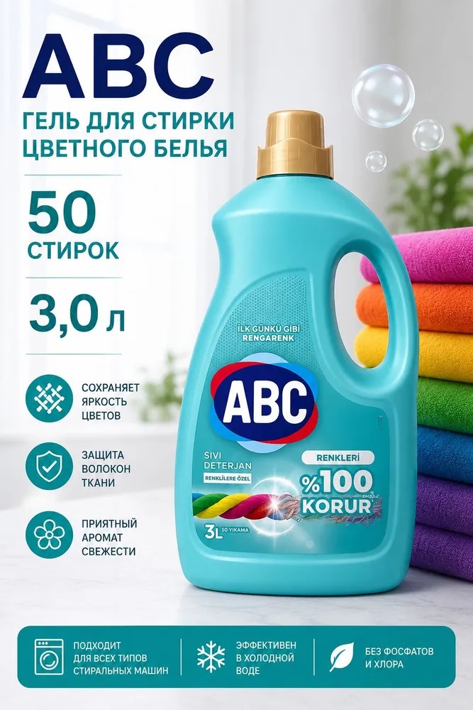 АВС Гель для стирки цветного 3 л
