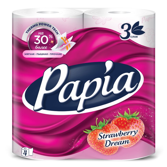 Бумага туалетная Papia 3-х сл, Клубничная Мечта*4