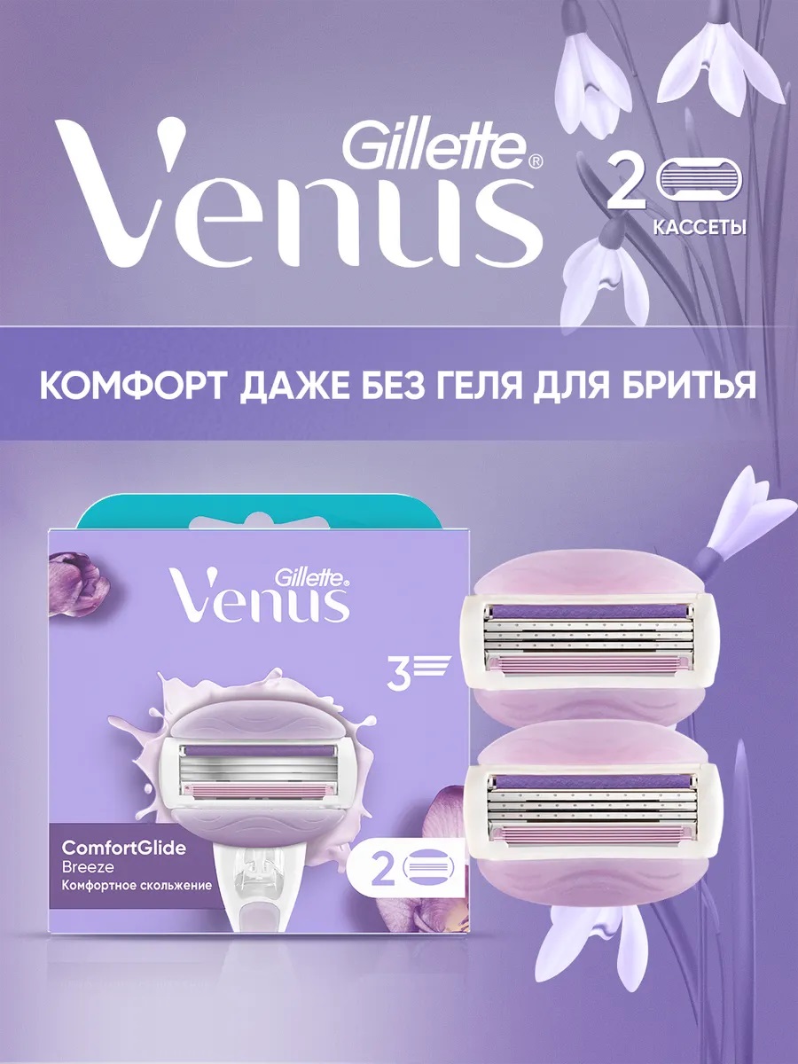 GILLETTE VENUS ComfortGlide Breeze Cменные кассеты для бритья (cо встроенными подуш с гелем) 2шт
