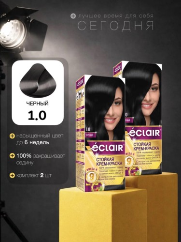 ECLAIR ω9 Стойкая крем-краска д/волос, тон 1.0 Черный/12