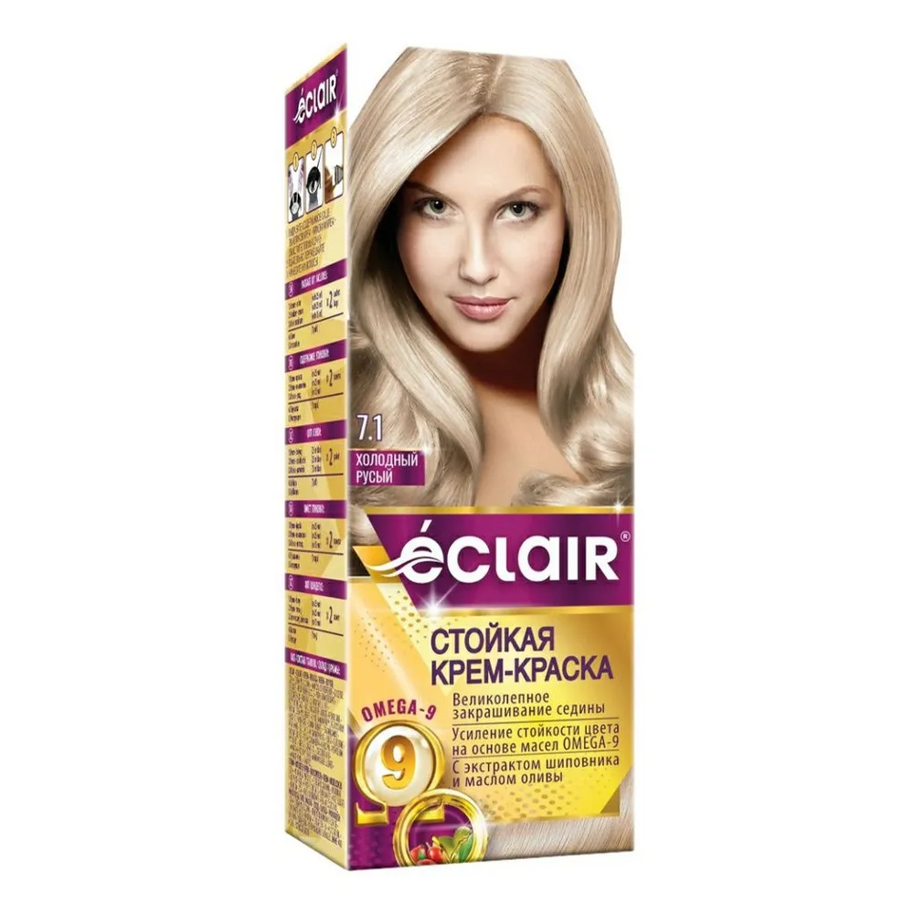 ECLAIR ω9 Стойкая крем-краска д/волос, тон 7.1 Холодный русый/12