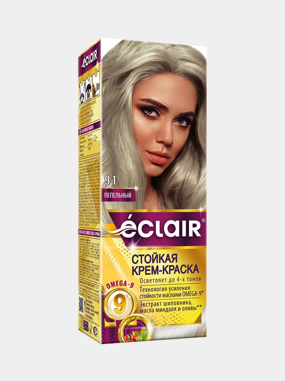 ECLAIR ω9 Стойкая крем-краска д/волос, тон 9.1 Пепельный/12
