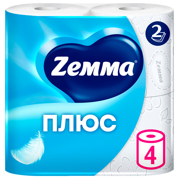 Туалет бумага ZEMMA+ 2-х слойная 4 шт Белая