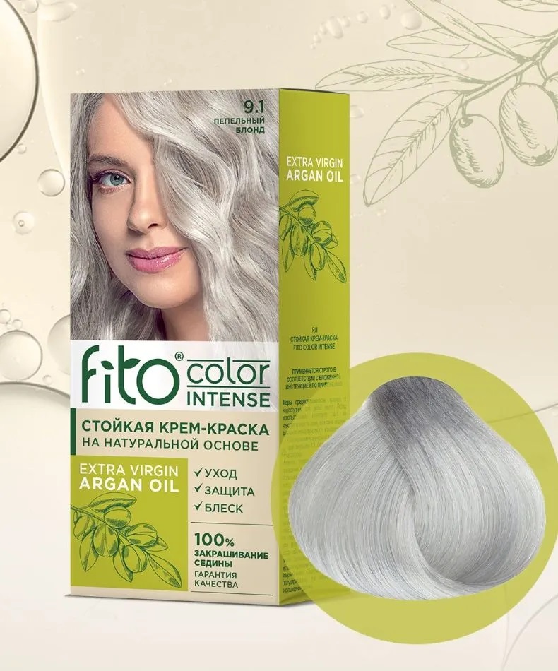 Крем-краска для волос Fito color intense тон 9.1 пепельный блонд 115мл 1/17 7146