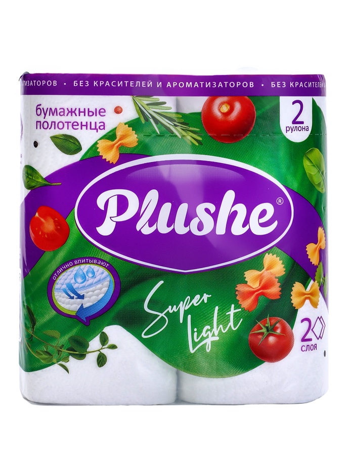 Полотенце Бумажное ПБ Plushe Super Light 2 слоя, 2 рулона.* 10 метров, белый, 12 в упаковке 10894912