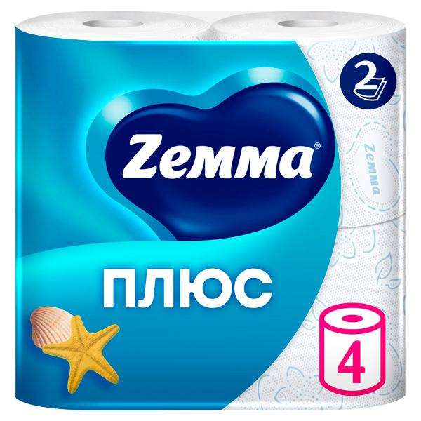 Туалет бумага ZEMMA+ 2-х слойная 4 шт Свежесть океана