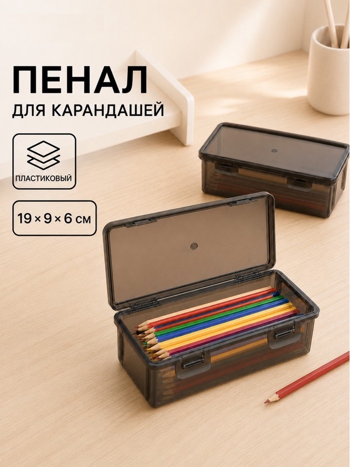 Пенал для карандашей пластиковый ТОНИРОВАННЫЙ 19х9х6   11030929