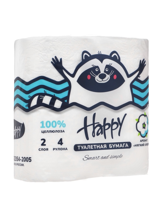 Бумага туалетная «HAPPY» 4 рулонная Хлопок 11073804