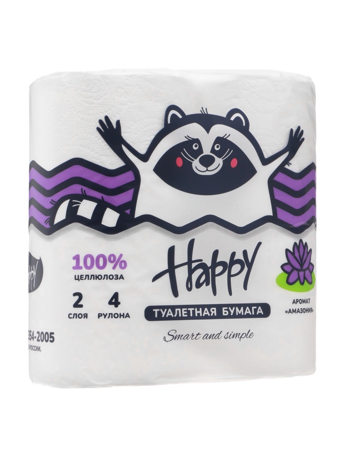 Бумага туалетная «HAPPY» 4 рулонная Амазония 11073805