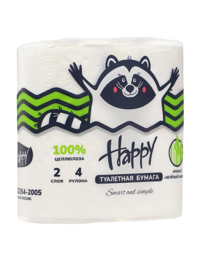 Бумага туалетная «HAPPY» 4 рулонная Бамбук 11073806