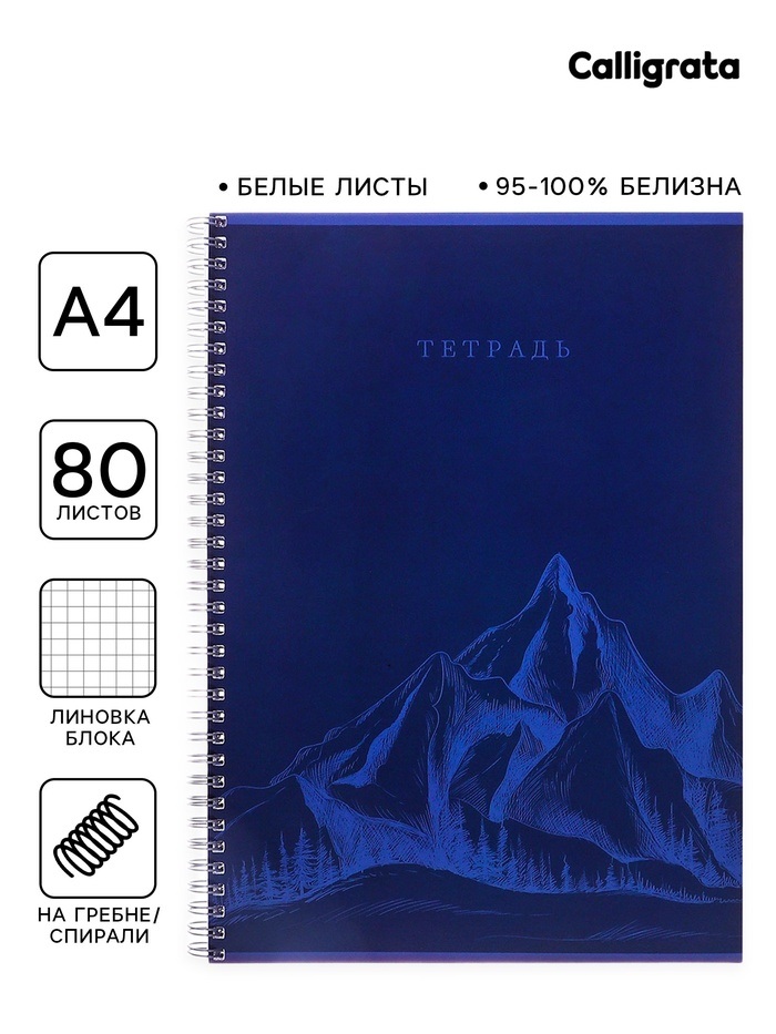Тетрадь A4 на гребне 80л кл Синяя. Горы, обл мел карт+глянц.лам, офсет 9944265